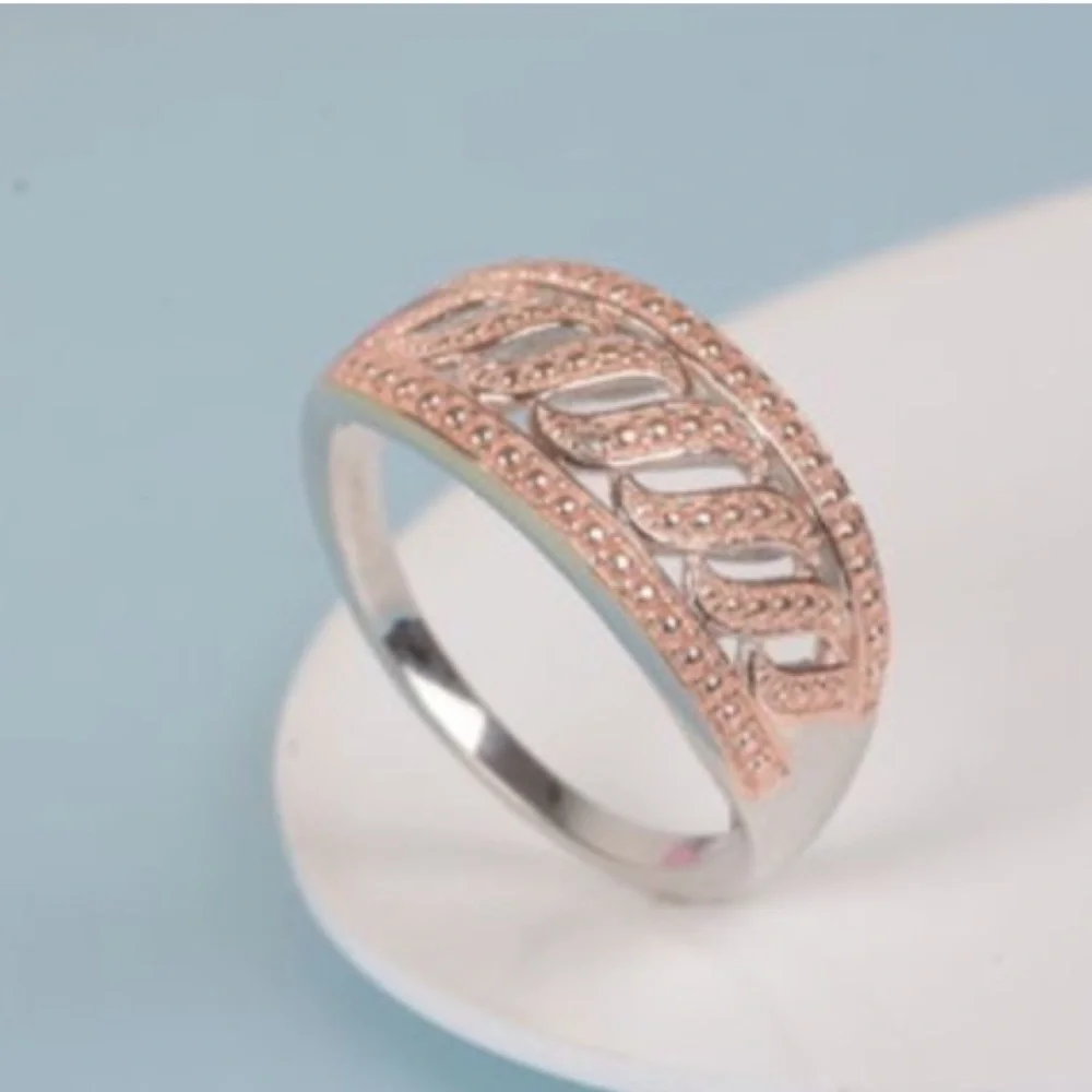 Natural Champagne Diamond Accent Swirl Ring Rose Gold & Platinum Bond Brass
